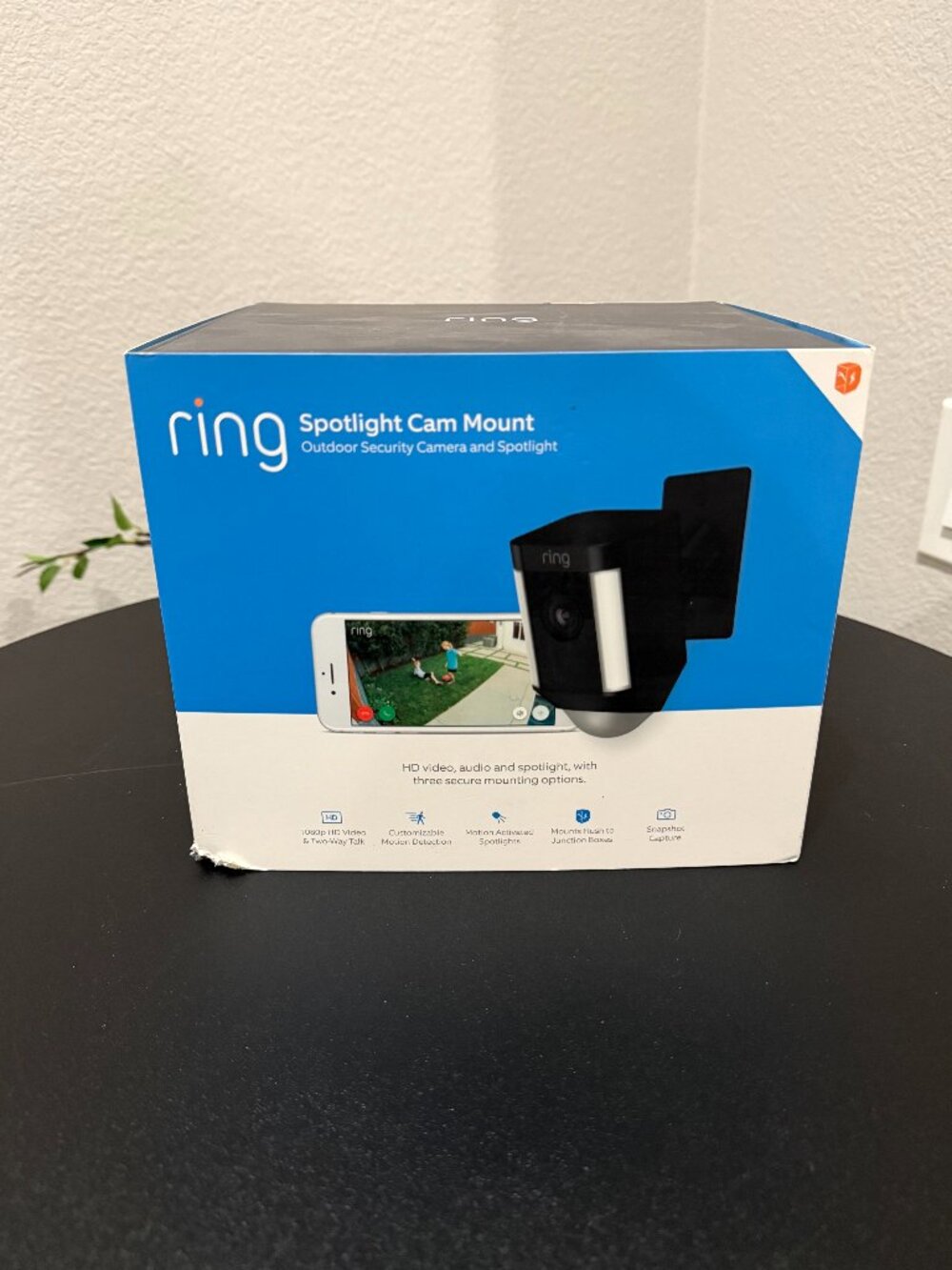 Ring Spotlight Cam Mount Hardwired Outdoor Security Camera 1080p Black - In Box